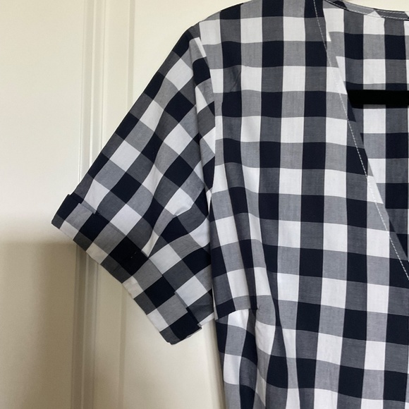 NWT GAP Blue and White Plaid Wrap Ruffled Midi Dress SZ M - Picture 3 of 6